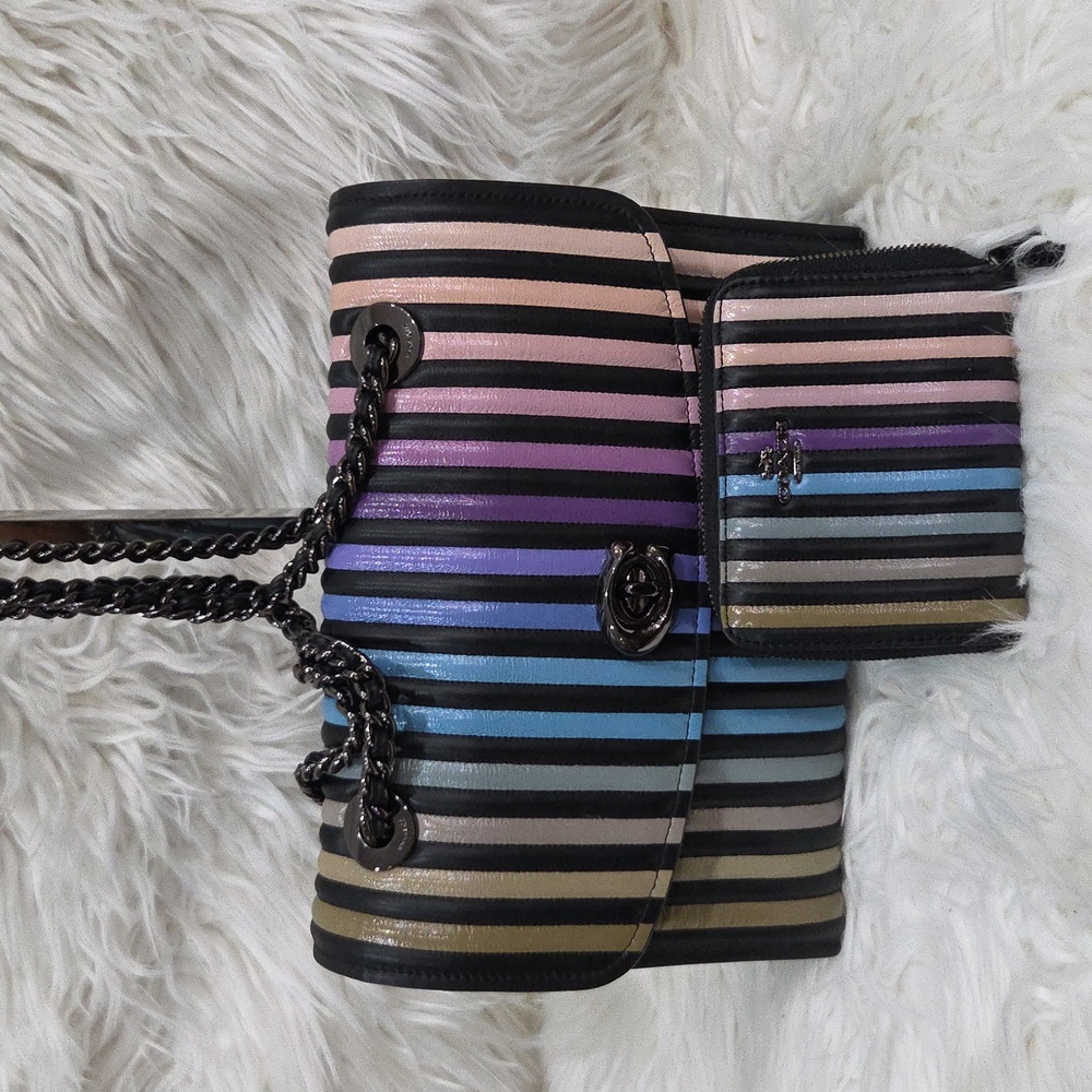 🌈🔹️COACH🔹️ Parker Ombrè Quilted Striped Multicolor Women's Bag + Wallet Set - Picture 17 of 17